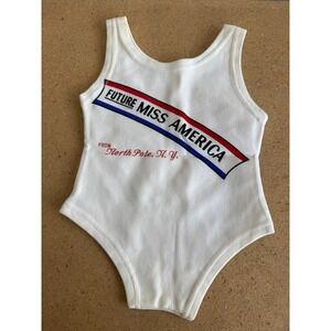 VTG Top Top ATHCO Future Miss America Bodysuit White Size 2 Sleeveless Knit